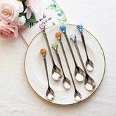 Authentic diamond stainless steel long handle stirring spoon coffee spoon cute crystal dessert spoon fruit fork cake fork