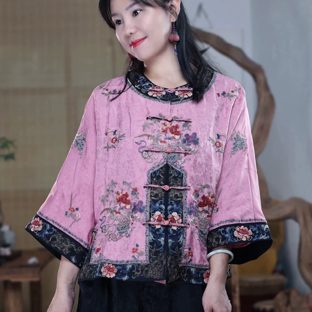 cat beautiful clothes for human New Chinese style vintage heavy embroidery 3/4 sleeve dress for ladies