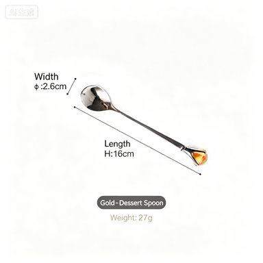 Authentic diamond stainless steel long handle stirring spoon coffee spoon cute crystal dessert spoon fruit fork cake fork