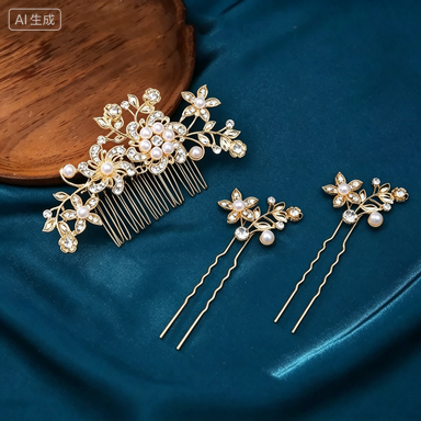 European and American bridal headdress rhinestone hair comb international station hot-selling pearl flower hair ornament bridesmaid jewlry hairpin comb