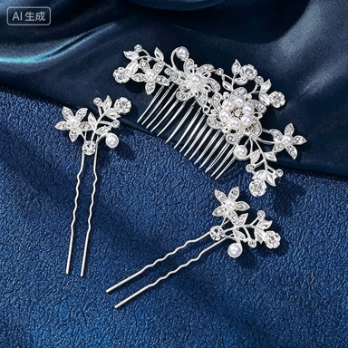 European and American bridal headdress rhinestone hair comb international station hot-selling pearl flower hair ornament bridesmaid jewlry hairpin comb