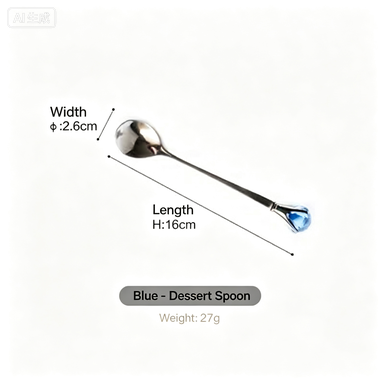 Authentic diamond stainless steel long handle stirring spoon coffee spoon cute crystal dessert spoon fruit fork cake fork