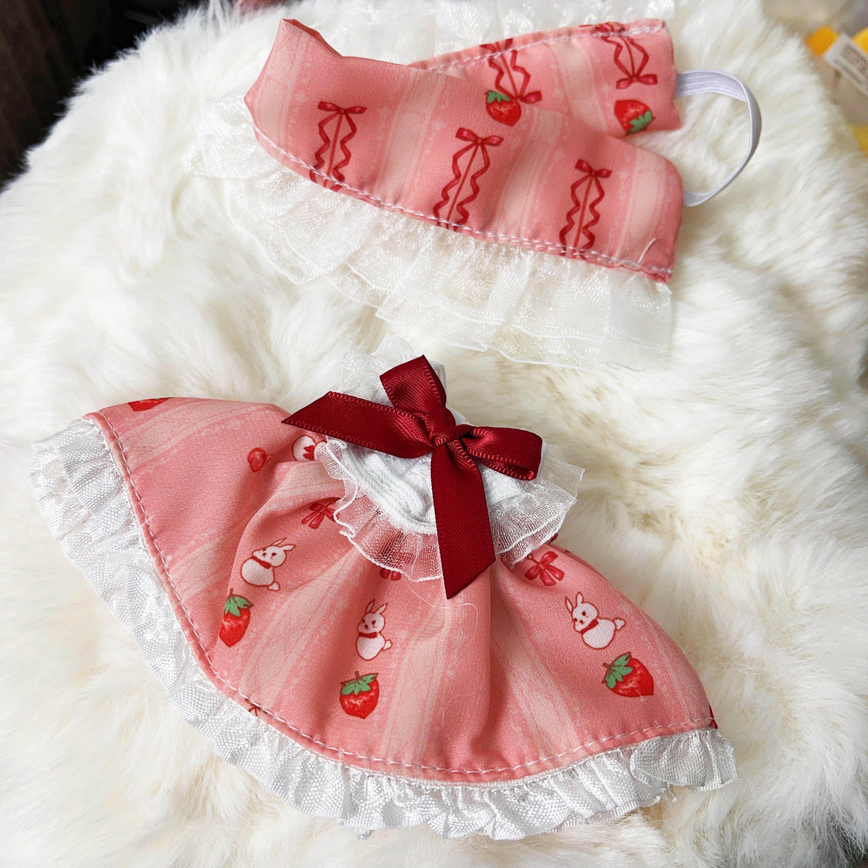 【Strawberry rabbit】17 cm stuffed toys clothes labubu or mokoko or kimmon or liilas toys clothes