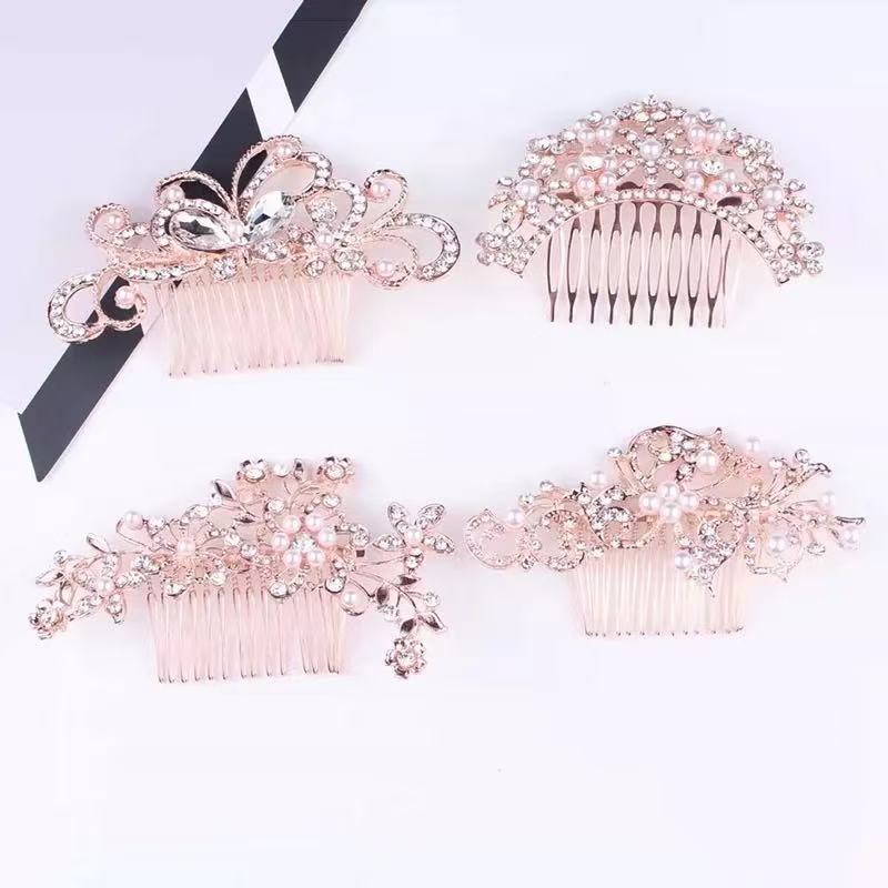 European and American bridal headdress rhinestone hair comb international station hot-selling pearl flower hair ornament bridesmaid jewlry hairpin comb