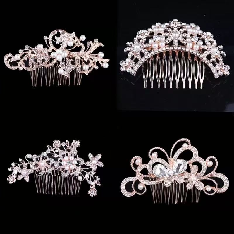 European and American bridal headdress rhinestone hair comb international station hot-selling pearl flower hair ornament bridesmaid jewlry hairpin comb