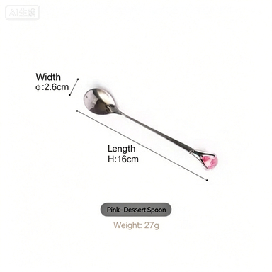 Authentic diamond stainless steel long handle stirring spoon coffee spoon cute crystal dessert spoon fruit fork cake fork