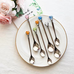 Authentic diamond stainless steel long handle stirring spoon coffee spoon cute crystal dessert spoon fruit fork cake fork
