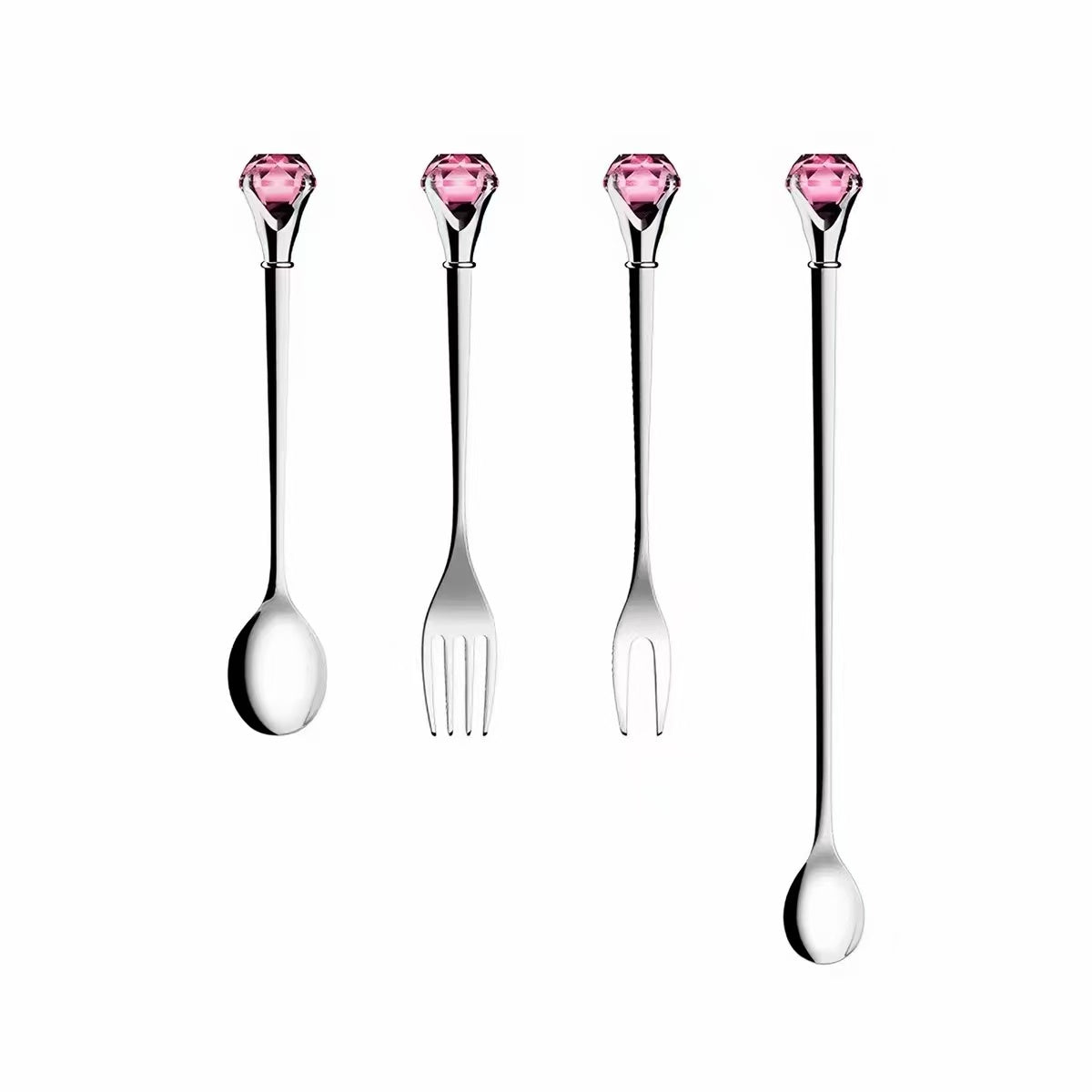 Authentic diamond stainless steel long handle stirring spoon coffee spoon cute crystal dessert spoon fruit fork cake fork