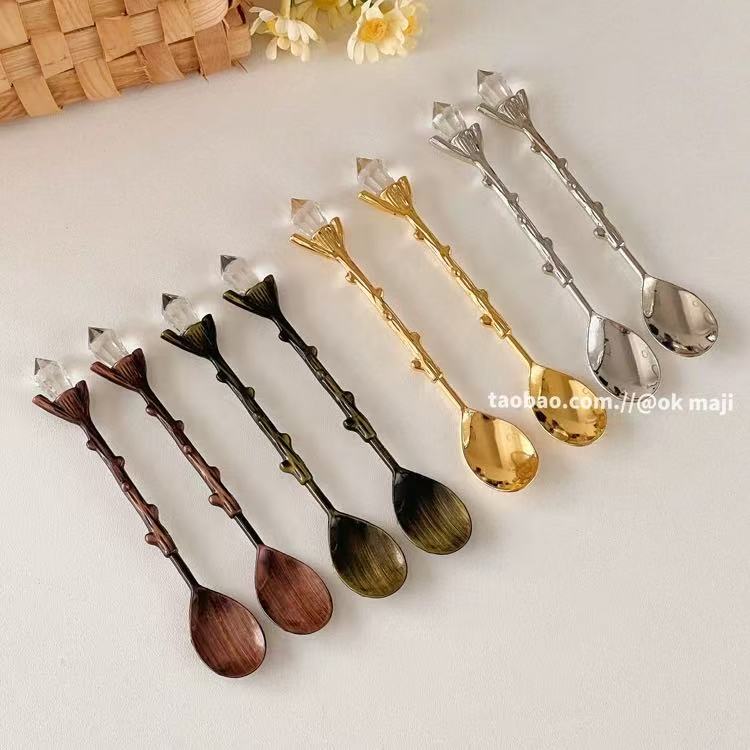 Retro Diamond Top Small Spoon ins Exquisite coffee spoon afternoon tea cake dessert spoon household spoon